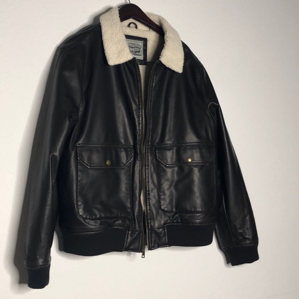 Faux-Leather Sherpa-Lined Aviator Bomber Jacket